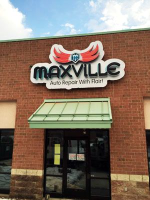 Exterior lit wall sign for Maxille Auto Repair in Woodbury, MN