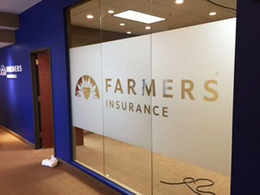 Second Surface Mounted Frosted Vinyl on Glass Office Window for Farmers Insurance in Woodbury, MN